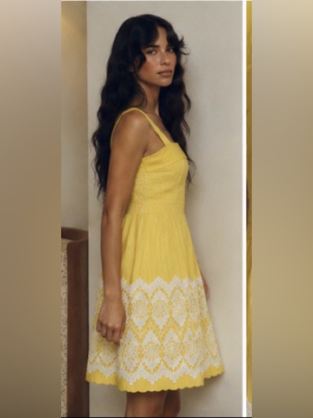 Anthropologie Floreat Yellow & White Lace Sundress - Picture 4 of 4